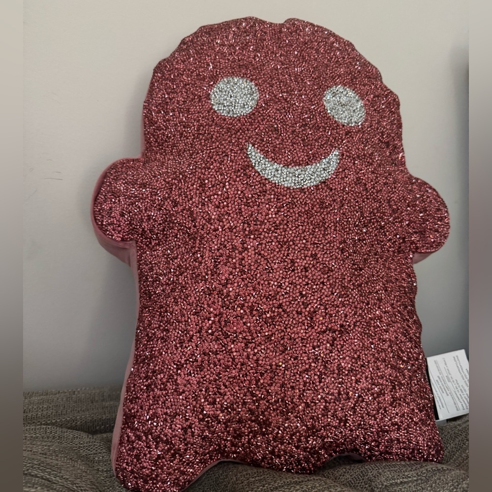 Glittery Pink Smiley Ghost Pillow